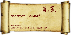 Meister Benkő névjegykártya
